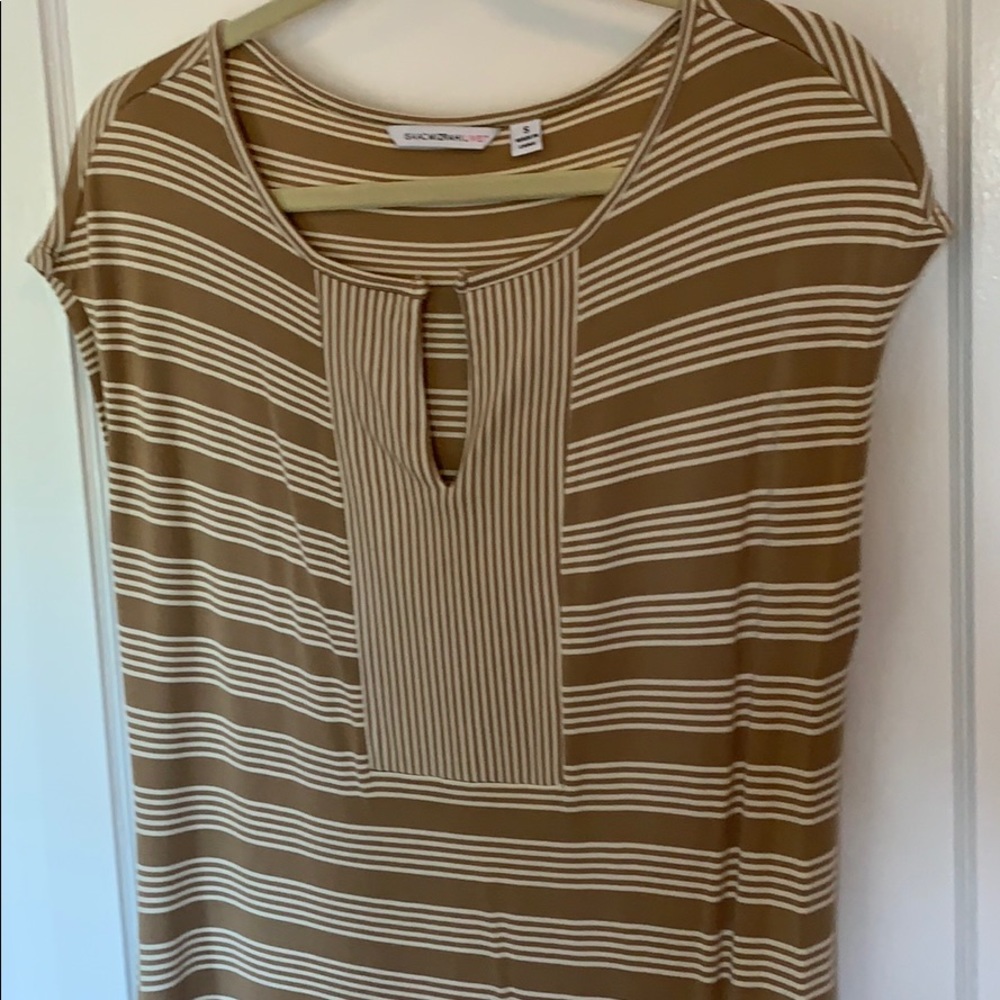 Isaac Mizrahi Tan Beige Striped Casual Dress - Size Small
